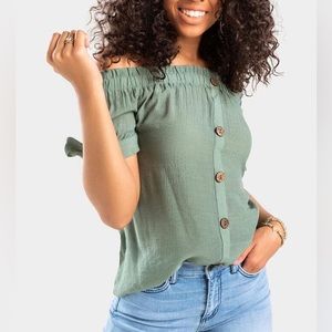 Francesca’s Cathy Off the Shoulder button blouse